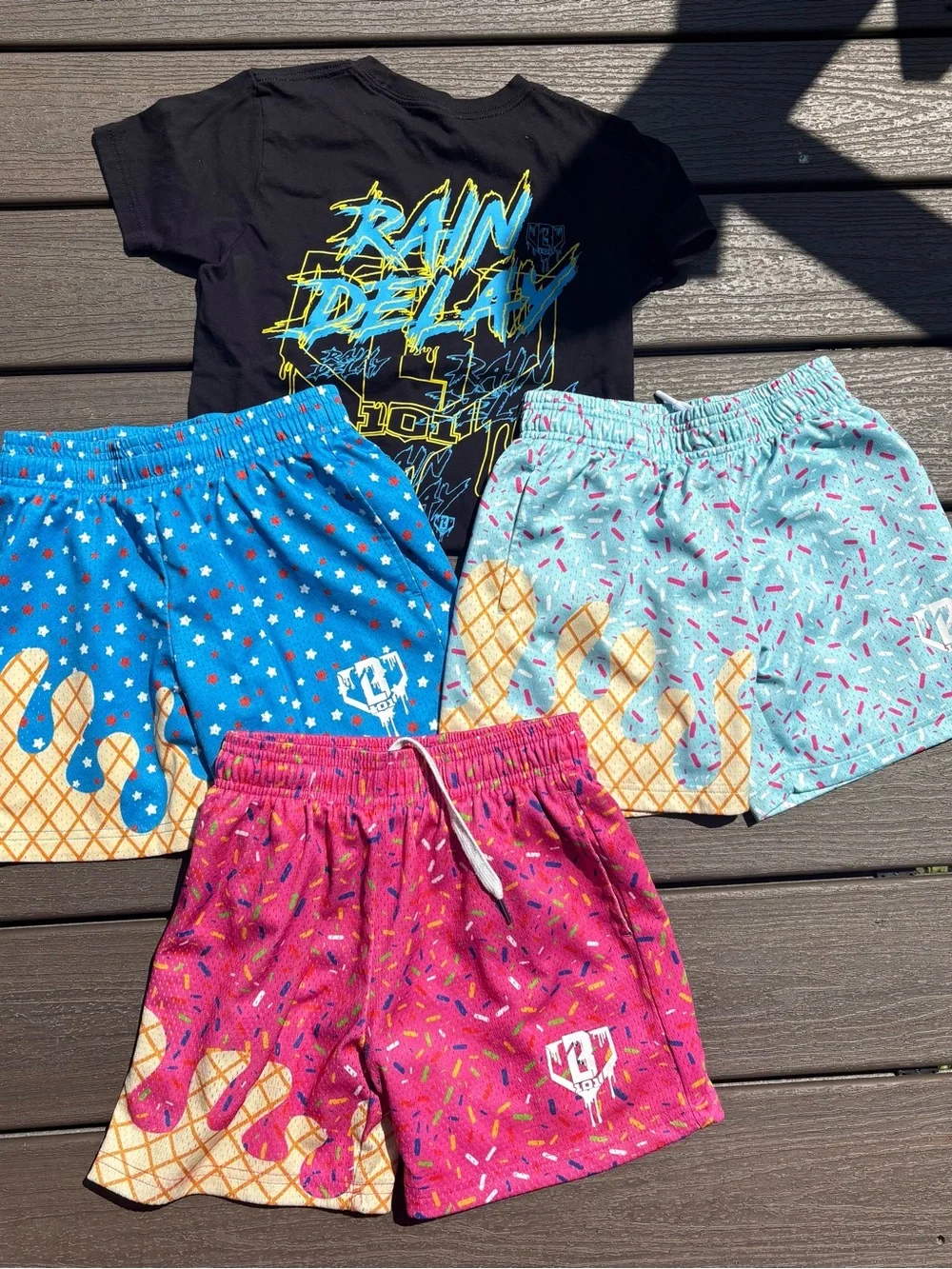 Baseball Lifestyle 101 Ice Cream Cone Shorts - Pink, Blue Star, baby blue YS - Picture 1 of 2